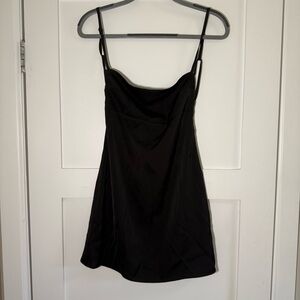 Black Cowl Neck Sleeveless Mini Slip Dress